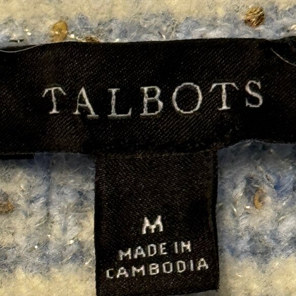 Like new! Talbots Crewneck Sweater - Sequin Plaid in Blue White Silver Sz Medium - Picture 5 of 10